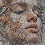 Detail van een geschilderd fresco met craquele-oppervlak